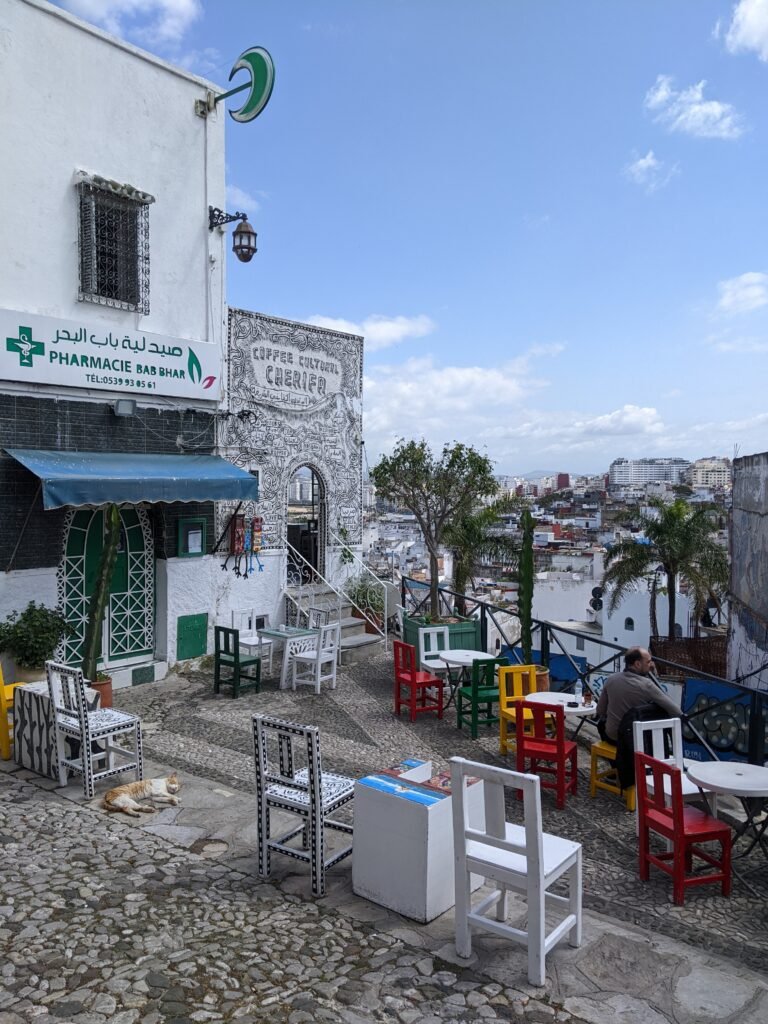 a cafe in the tangier's kasbah overlooking the city
