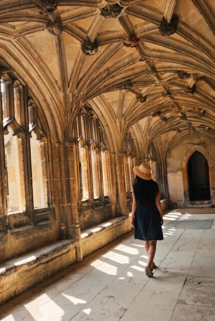 beautiful cloister of lacock abbey, used as the filming location of hogwarts in harry potter