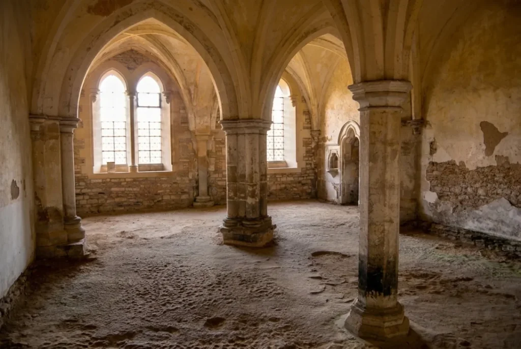 haunting hall of sacristy, filming location of Professor Snape’s Potions Classroom in Lacock Abbey