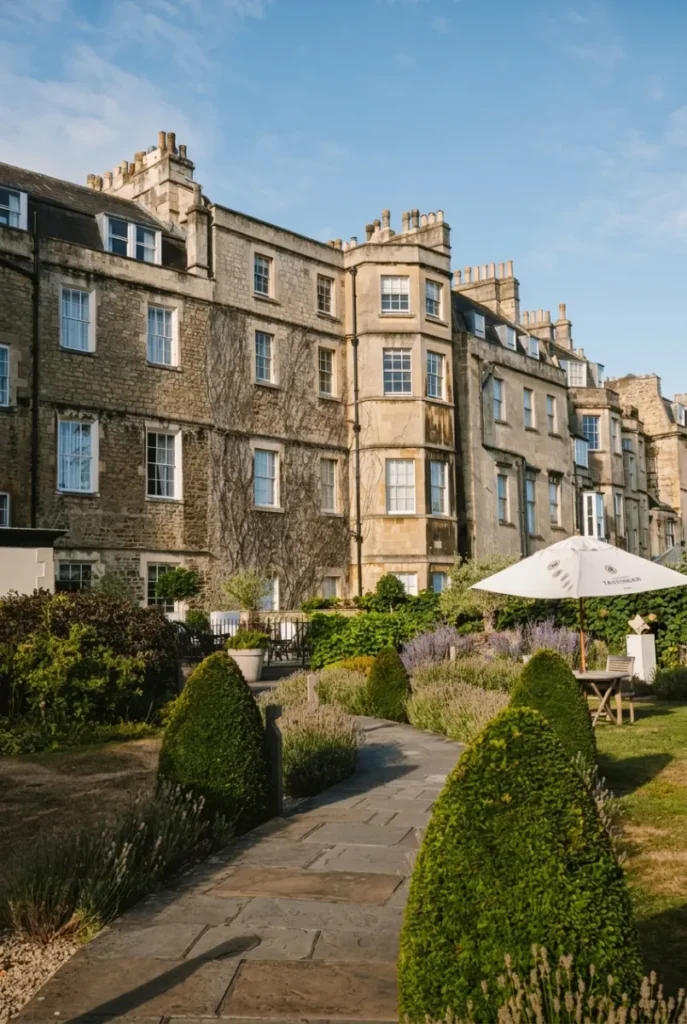 the beautiful garden of the royal crescent hotel and spa