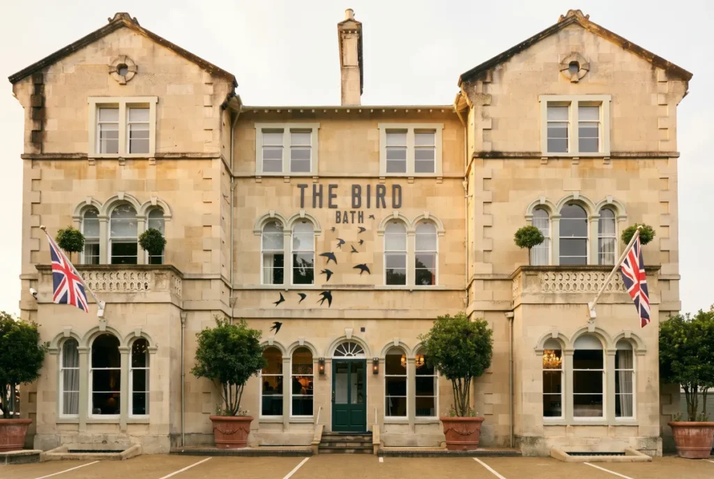 stylish facade of the bird bath, a stylish boutique hotel in bath, uk