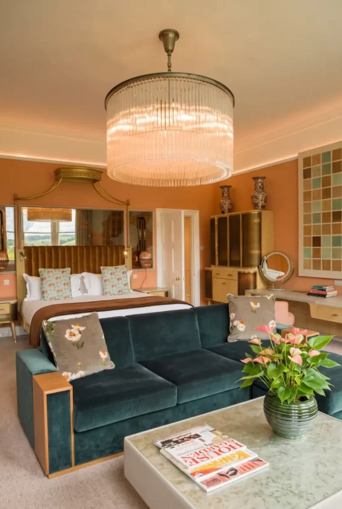 stylish interior with chandelior of the homewood hotel and spa, a boutique hotel in bath, UK